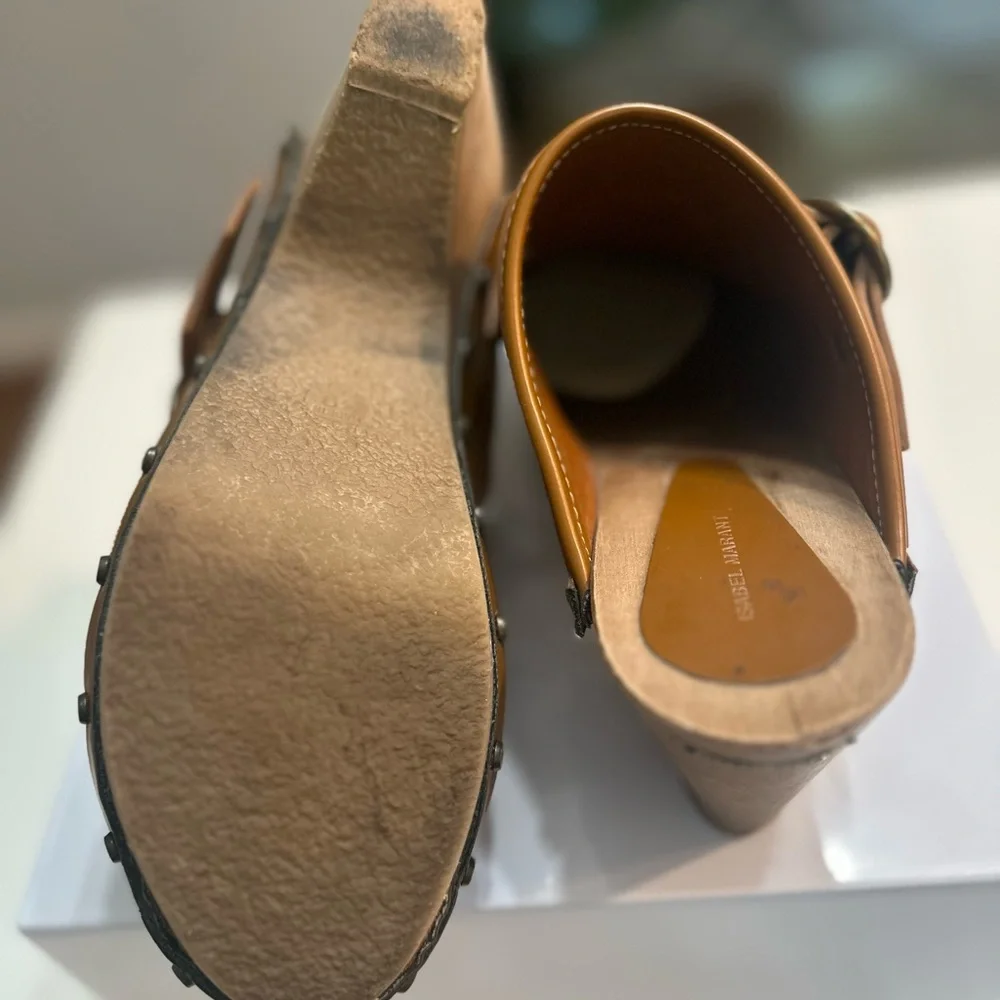Isabel Marant Étoile Brown Leather Studded Wooden Clogs – Size 39 (US 8.5–9) - Picture 5 of 10